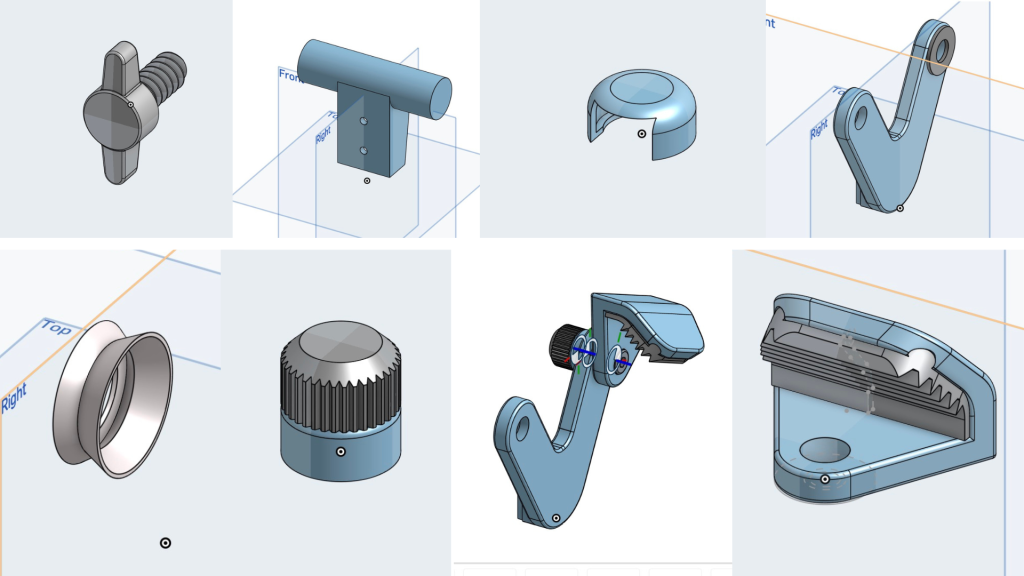 Conjunto de diseños en onshape de partes del soporte de tablet