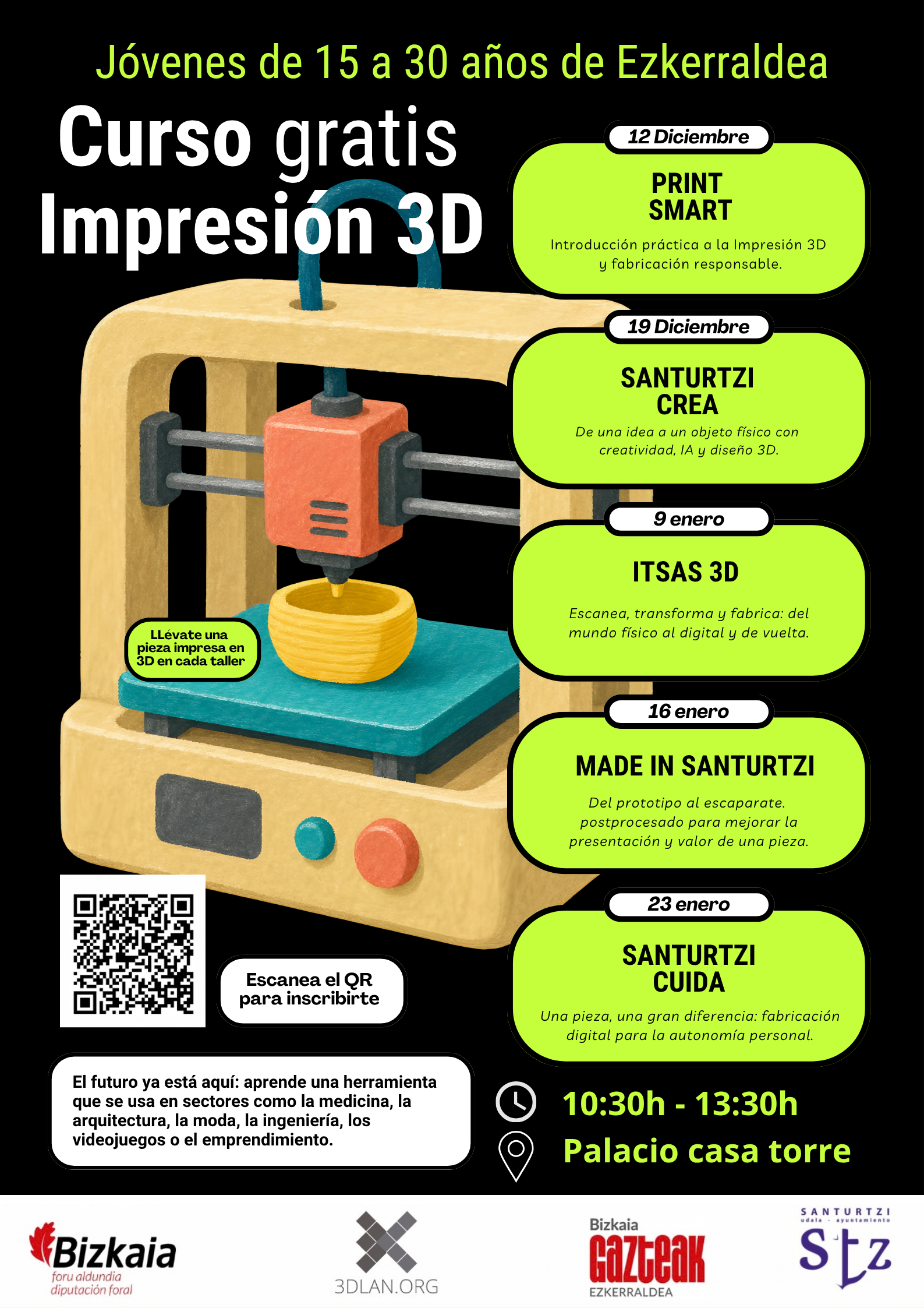Curso gratis de Impresión 3D Cartel del curso de impresión 3D en Santurtzi
